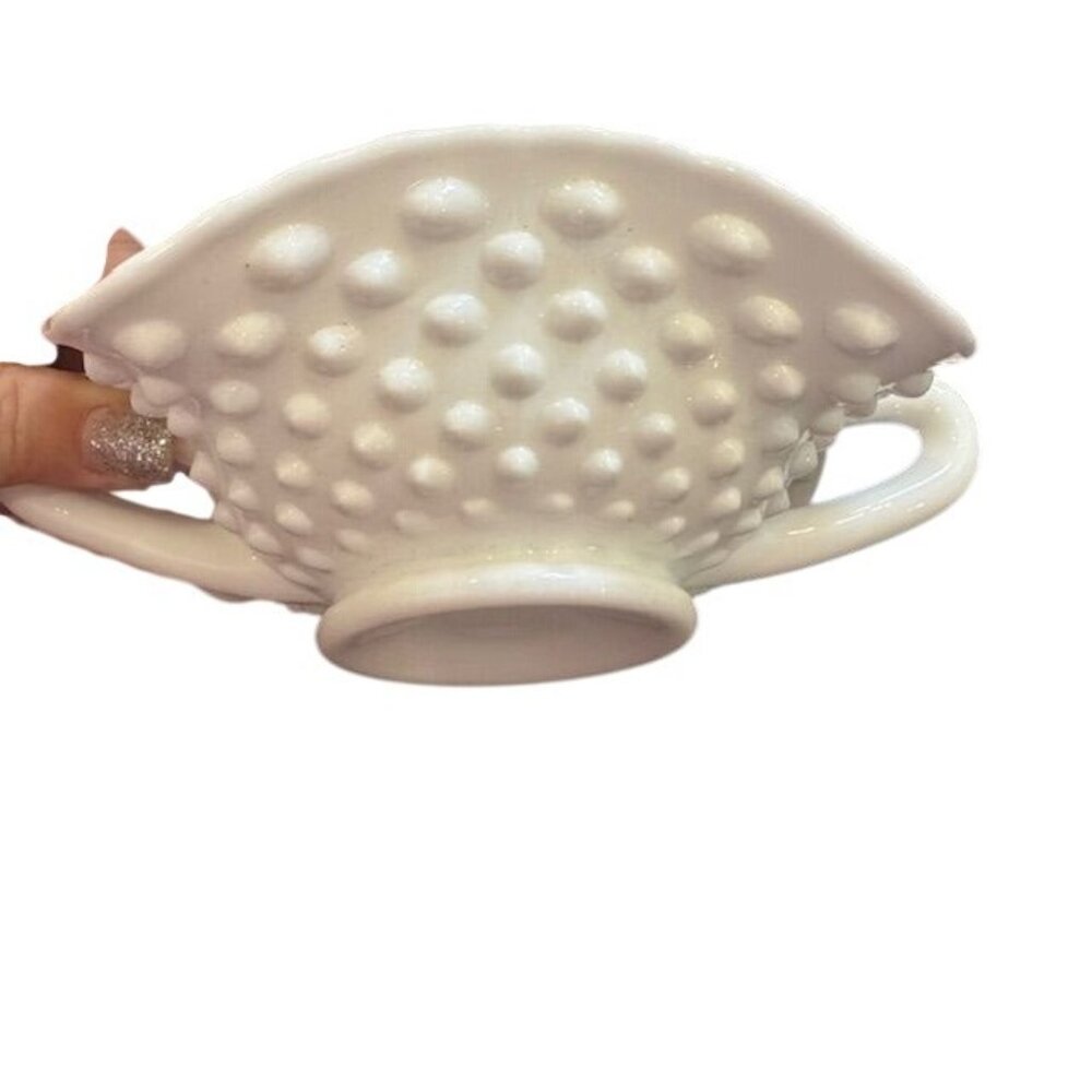 White Hobnail Milk Glass Double-Handled Bowl